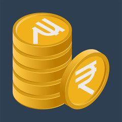 Poster - Banking & finance, Rupee coins, Isometric 3D icon.