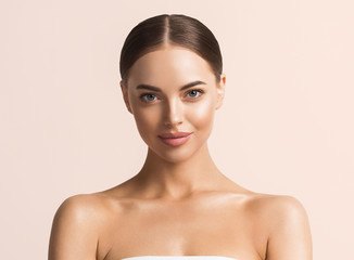Wall Mural - beautiful woman face skin healthy beauty closeup female