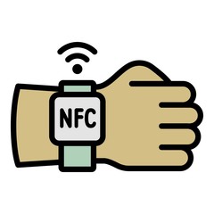 Poster - Hand nfc smartwatch icon. Outline hand nfc smartwatch vector icon for web design isolated on white background