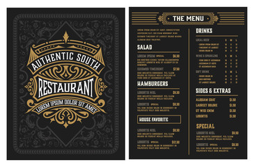 Wall Mural - Restaurant menu template. Vintage style. Vector layered