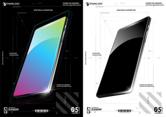 Poster - device ui/ux mockup for presentation template. modern smartphone poster with futuristic hud elements