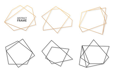Poster - Gold and black frame abstract polygonal geometric set. Wedding invitation card template empty text banner Luxury decorative modern Polyhedron frame design element isolated on white vector illustration