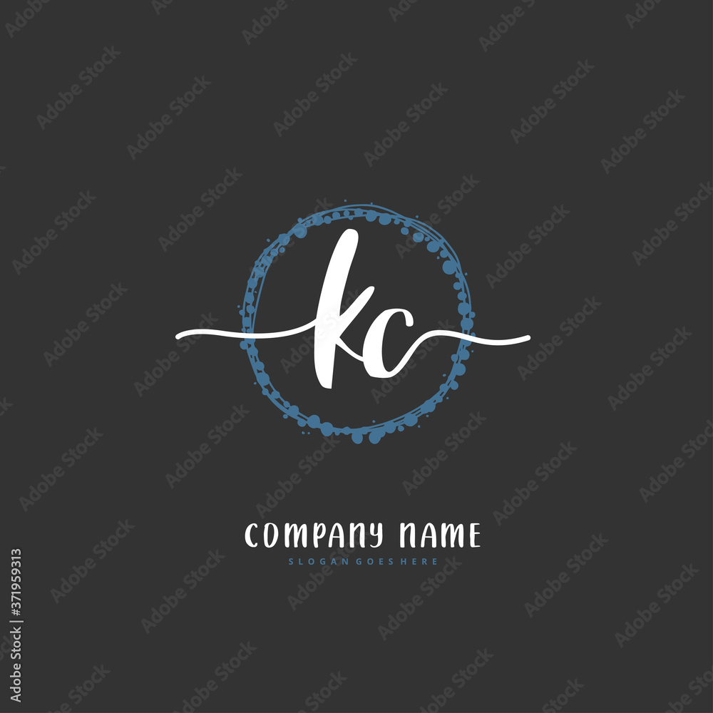 K C KC Initial handwriting and signature logo design with circle ...