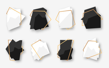Poster - Abstract polygonal geometric white and black banner with gold line frame set. Empty template for any design. card text. Luxury decorative modern polyhedron frame element isolated vector illustration