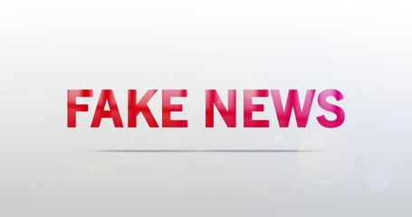 Wall Mural - fake news. particle logo. text animation. red logotype on white grey background. rotation and slide.