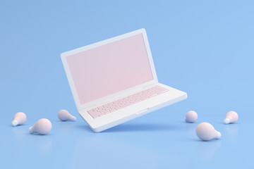 Aufkleber - 3d render of blank screen laptop, surrounded with light bulbs.