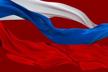 Wall Mural - 3d illustration of Russian tricolor Flag Ribbons Waving on red