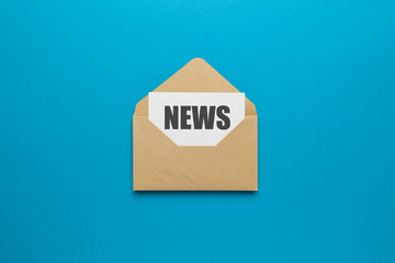 Address mailing of news by e-mail. Advertising message on blue background.