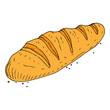 Baguette, bread icon. Vector illustration of bread. French loaf. Hand drawn.