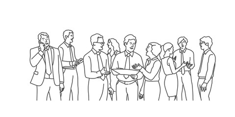 Wall Mural - Line drawing vector illustration of business meeting.