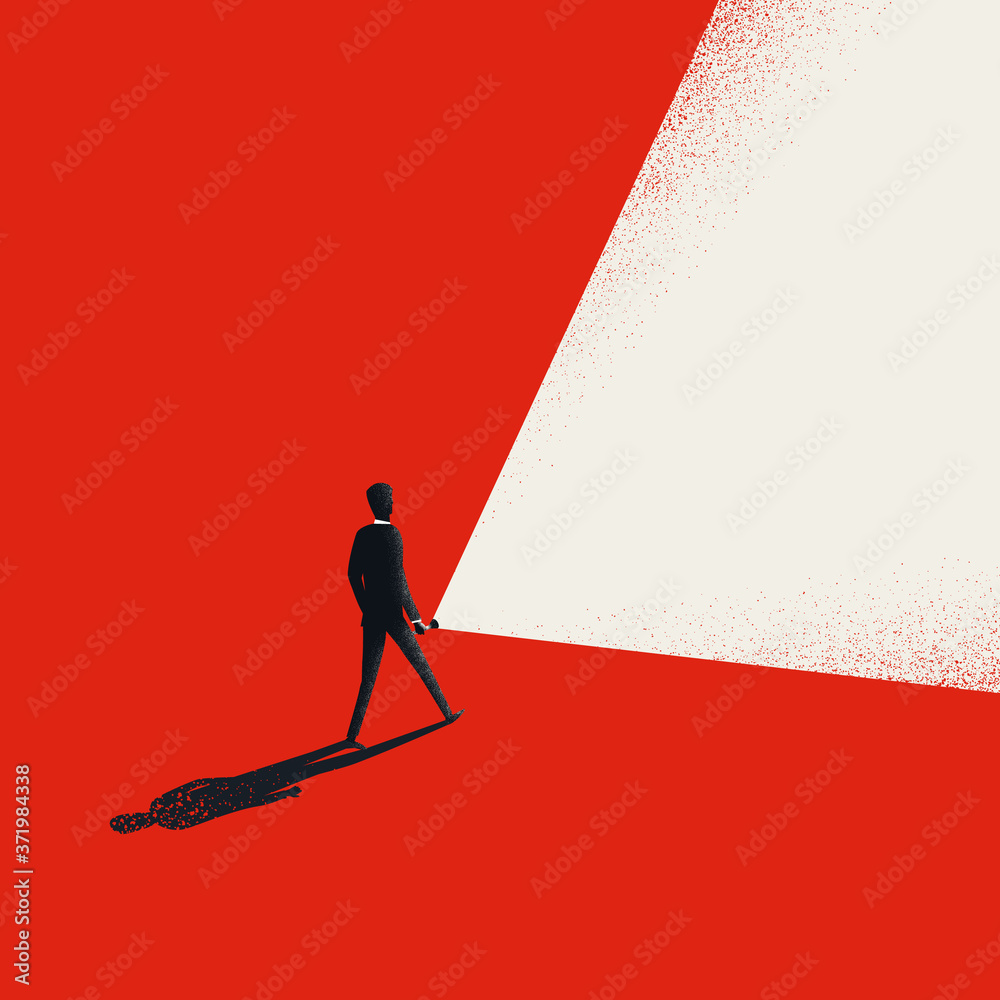 Business leader vector concept with businessman holding flashlight and ...