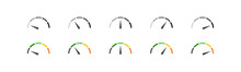 Speedometer Simple Icon Set In Color And Black. Indicator Concept In Vector Flat