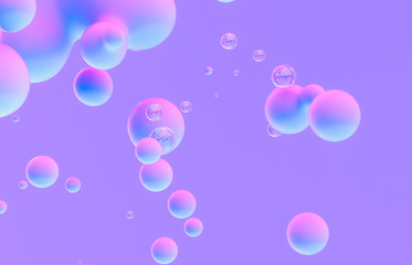 Poster - Abstract 3d art background. Holographic floating liquid blobs, soap bubbles, metaballs.
