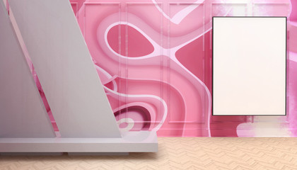 Poster - Mock up white frame and Modern creative  wall  Display Room on Abstract Art Pink background- 3d rendering