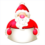 Fototapeta Na ścianę - Happy santa claus with banner. Place for advertising. Christmas cartoon character 