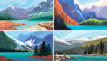 Wall Mural - Collection of canadian landscapes. Turquoise lakes in the mountains.