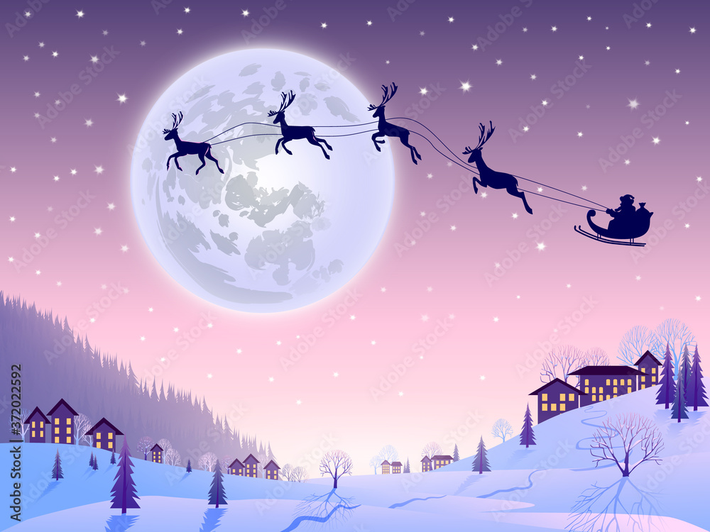 Père Noël volant avec rennes