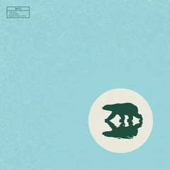 Sticker - lonely polar bear walking on frozen lake. arctic landscape with animal isolated silhouette. white su
