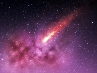 Wall Mural - red comet asteroid fall meteorite in galaxy starry sky abstract background