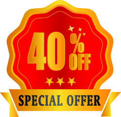 Sale tag, discount 40% off, isolated sticker, banner design template, vector illustration