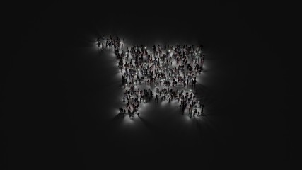 Canvas Print - 3d rendering of crowd of people with flashlight in shape of symbol of shopping cart on dark background