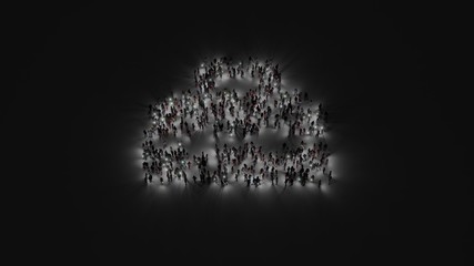 Wall Mural - 3d rendering of crowd of people with flashlight in shape of symbol of toolbox on dark background