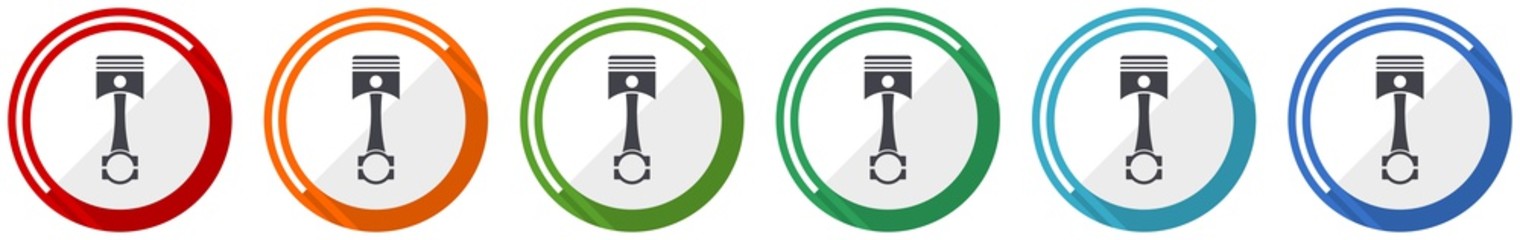 Poster - Piston icon set, flat design vector illustration in 6 colors options for webdesign and mobile applications