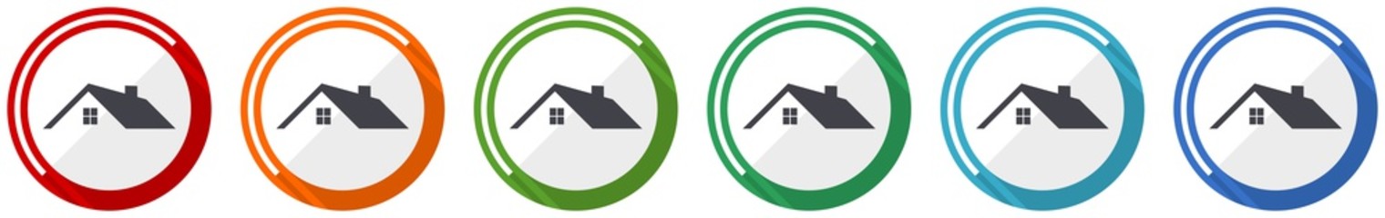 Fototapete - House, home, real estate concept icon set, flat design vector illustration in 6 colors options for webdesign and mobile applications