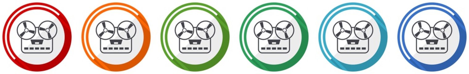 Fototapete - Music recorder, audio equipmen icon set, flat design vector illustration in 6 colors options for webdesign and mobile applications