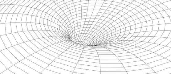 Poster - Tunnel or wormhole. Digital 3d wireframe tunnel. 3D tunnel grid. Network cyber technology. Surrealism. Background abstract vector image.