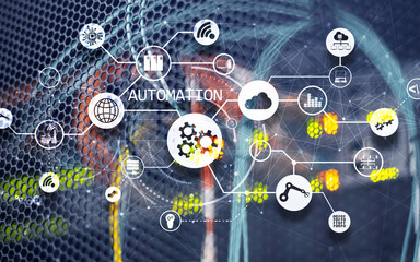 business process automation concept on blurred network cabinets. new project 2020.