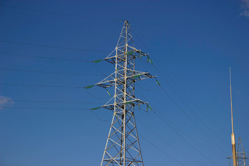 
Large 10,000 megawatt electric transmission support with glass insulators and many wires