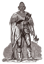 Black Hawk, Historic Sauk Chief In Full Body View, Holding A Tomahawk. Illustration After An Antique Engraving