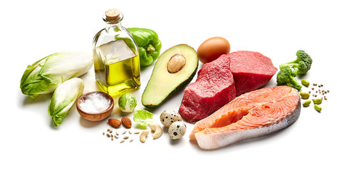 Ketogenic food on white background