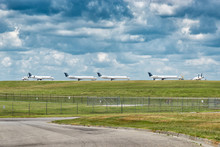 Passenger Jet Aircraft Lined Up Waiting On Takeoff Permission