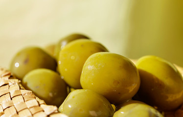 Fresh green olives still life