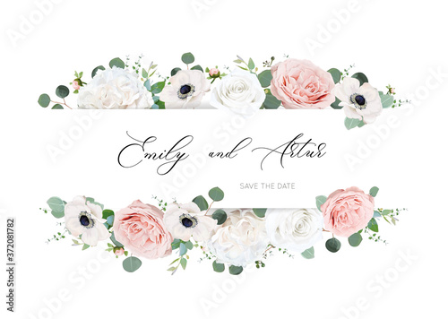 Fotografía Stylish ivory white & blush peach wedding invite, invitation, save the date card design