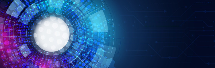 Abstract wide futuristic sci fi template. Digital technology concept on the blue background.