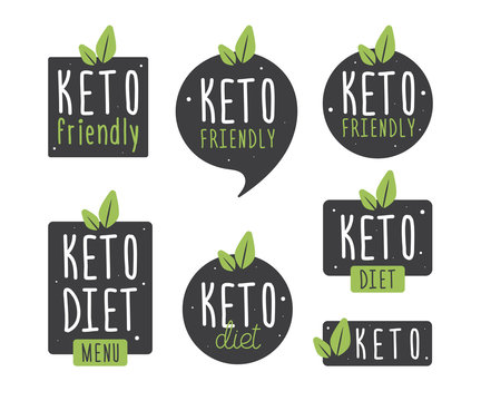 Wall Mural - Set badge keto diet. Vector flat illustration. Ketogenic diet logo sign. Keto diet menu.