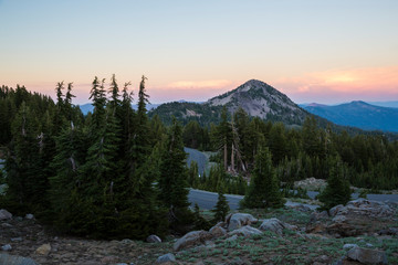 Wall Mural - beautiful landscape view of the sunset in lassen volcanic national park (california).