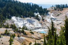 Landscape View Of The Geothermal Features Of Bumpass Hell In Lassen Volcanic National Park (California).