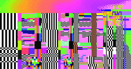 Poster - Abstract pixelated background with flickers and datamoshing effect. Vaporwave and cyberpunk style aesthetics.