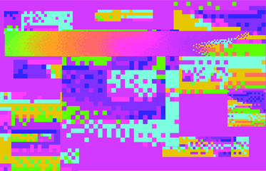 Poster - Abstract pixelated background with flickers and datamoshing effect. Vaporwave and cyberpunk style aesthetics.