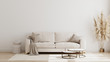 Scandinavian style living room interior mock up, modern living room interior background, beige sofa and pampas grass, 3d rendering