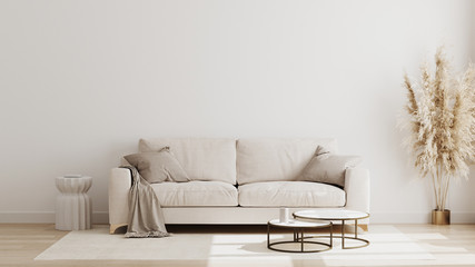 Wall Mural - scandinavian style living room interior mock up, modern living room interior background, beige sofa 