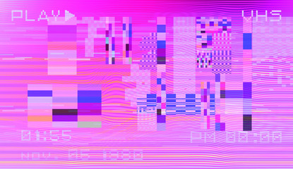 Poster - Abstract pixelated background with flickers and datamoshing effect. Vaporwave and cyberpunk style aesthetics.