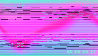 Poster - Abstract pixelated background with flickers and datamoshing effect. Vaporwave and cyberpunk style aesthetics.