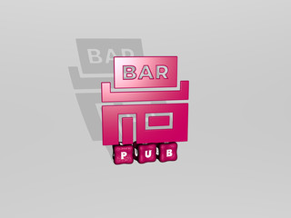 Poster - pub 3D icon on cubic text, 3D illustration for beer and bar