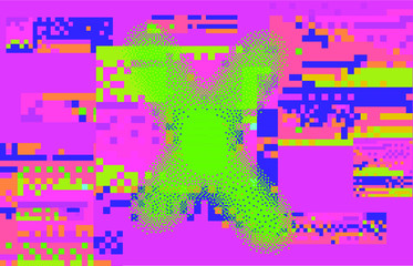 Poster - Abstract pixelated background with flickers and datamoshing effect. Vaporwave and cyberpunk style aesthetics.