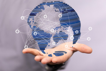 Global network connection. World map point and line composition concept of global business.